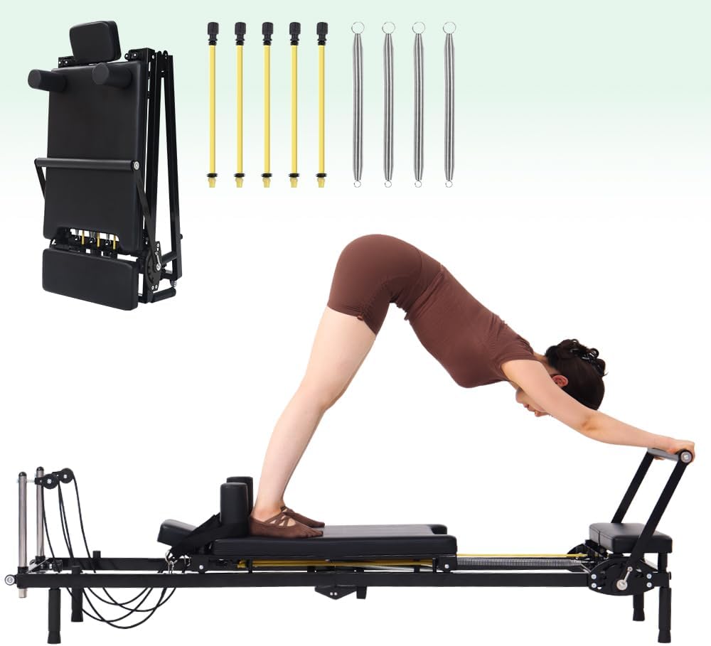 Home Gym No Equipment - Mesin Pilates Reformer Lipat, 2-in-1 dengan