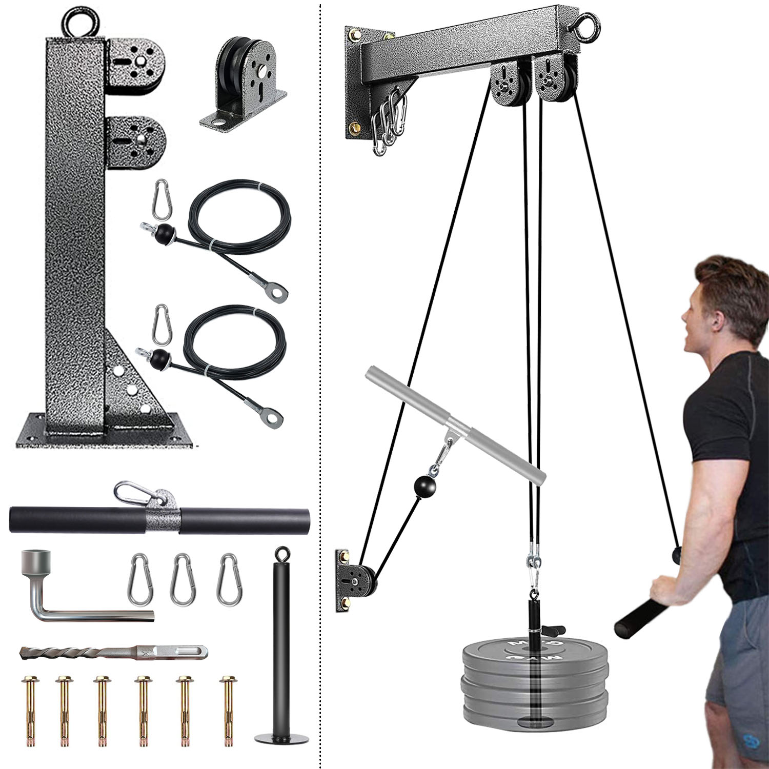Lat Pulldown Cable - Sistem katrol terpasang di dinding kebugaran,